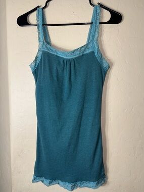 American Eagle Y2K Blue Lace Trim Ribbed Cami Tank Fitted Layering Top M